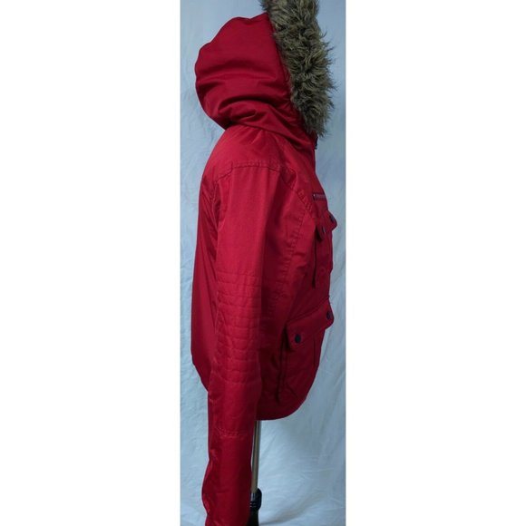 CJ Black Premium Womens Medium Red Zip Up Faux Fur Hood Heavy Winter Coat Jacket - Picture 5 of 14